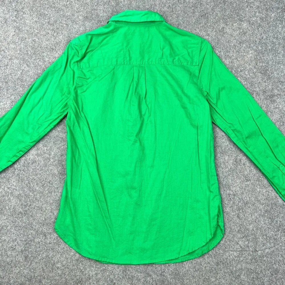 J Crew Shirt Womens 4‎ Green Voile Popover Long Sleeve 100% Cotton Tunic Blouse